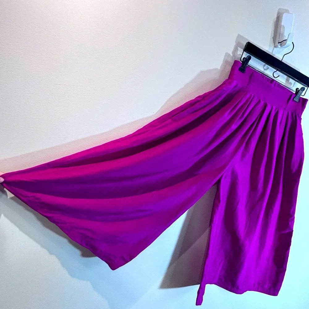 LINEA PRIVATA Sz M 100% Silk Wide Leg Belt Loops Seam Pockets Culottes